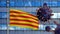 3D illustration Catalonia independent flag modern city. Catalan covid19