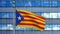 3D illustration Catalonia independent flag in modern city. Catalan estelada