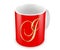 3D illustration Ceramic Red Tea and Coffee Mug with English Letter J