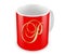 3D illustration Ceramic Red Tea and Coffee Mug with English Letter P