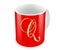 3D illustration Ceramic Red Tea and Coffee Mug with English Letter Q