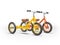 3d illustration of childrens bicycles without pedals on white background with shadow