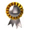 3d illustration chrome badge with ribbons