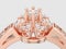 3D illustration close up rose gold decorative flower diamond ring