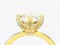 3D illustration close up zoom gold traditional solitaire engagement diamond ring