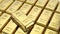 3D illustration closeup group gold bars macro