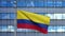 3D illustration Colombian flag skyscraper city. Tower with Colombia banner