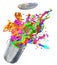 3d illustration of colorful paint busting from a paint buckets