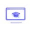 3d illustration computer monitor display and graduation cap. Online education, e-learning, online training, workshops and courses