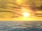 3d illustration of concept or conceptual sunset or sunrise background with the sun close to horizon and sea or ocean