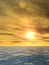 3d illustration of concept or conceptual sunset or sunrise background with the sun close to horizon and sea or ocean