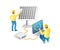 3d illustration concept of two technicians maintaining energy solar panels