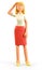 3D illustration of confused thinking beautiful blonde woman scratching her head. Cartoon pensive attractive businesswoman