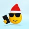 3D illustration cool Christmas emoji taking selfie