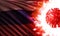 3D illustration of corona virus burning the national flag of the Republic of Russia or Russian Federation.