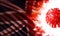 3D illustration of corona virus burning the national flag of the United Kingdom or england.