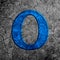 3d illustration cracked blue stone wall letter O on black grunge cement surface