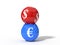 3d illustration of crashing dollar and euro currency balls.