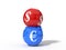 3d illustration of crashing dollar and euro currency balls.
