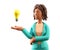 3D illustration of creative african american woman looking at the bulb over hand.