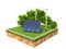 3d illustration of cross section of ground with solar panels