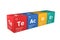 3D illustration of cubes of the elements of the periodic table, tellurium, actinium, hydrogen and erbium forming the word teacher