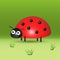 3d illustration, cute cheerful smiling ladybug on a colorful green background, cartoon character.