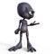 3D-illustration of a cute and funny cartoon alien holding something