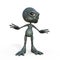 3D-illustration of a cute and funny cartoon alien is sceptical