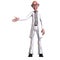 3D-illustration of a cute and funny mad scientist shows the way