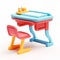 3d illustration, cute school desk, creative table, kindergarten.