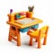 3d illustration, cute school desk, creative table, kindergarten. lasticine style