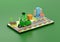 3d illustration The delivery staff ride an green motorbike on