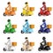 3d illustration The delivery staff ride multi color motorbike