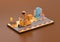 3d illustration The delivery staff ride an orange motorbike on