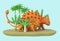 3d illustration. Dinosaurs mom and baby walk among prehistoric vegetation