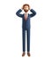 3D illustration of disappointed bearded businessman. Cartoon standing male character in suit, clutching his head and panicking.