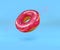 3d Illustration donut with viva magenta glaze. Color of the year 2023. Floating Pink Delicious donuts with icing on