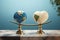 3D illustration Earth globe vs heart on scales, balancing life
