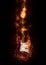 3d illustration of electric guitar with exploding and burning flames