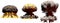 3D illustration of explosion - 3 big different phases fire mushroom cloud explosion of fusion bomb with smoke and flame isolated