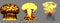 3D illustration of explosion - 3 big very detailed different phases mushroom cloud explosion of hydrogen bomb with smoke and fire