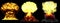 3D illustration of explosion - 3 big very high detailed different phases mushroom cloud explosion of nuke bomb with smoke and fire