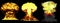 3D illustration of explosion - 3 big very highly detailed different phases mushroom cloud explosion of atom bomb with smoke and