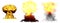 3D illustration of explosion - 3 big very highly detailed different phases mushroom cloud explosion of nuclear bomb with smoke and