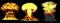 3D illustration of explosion - 3 big very highly detailed different phases mushroom cloud explosion of nuclear bomb with smoke and