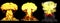 3D illustration of explosion - 3 huge highly detailed different phases mushroom cloud explosion of nuclear bomb with smoke and