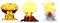 3D illustration of explosion - 3 huge very detailed different phases mushroom cloud explosion of atom bomb with smoke and fire