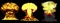 3D illustration of explosion - 3 huge very detailed different phases mushroom cloud explosion of nuke bomb with smoke and fire