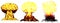 3D illustration of explosion - 3 huge very detailed different phases mushroom cloud explosion of super bomb with smoke and fire